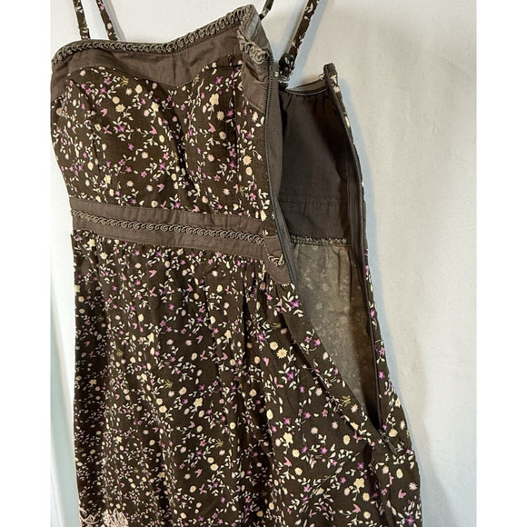VTG Y2k Brown Dark Florals Embroidered Mini Dress Fairy Whimsy Cotton SIZE SMALL - Picture 7 of 13